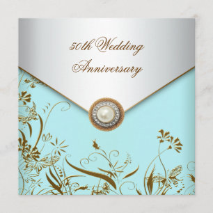 Invitation Perle de Fleur d'Or Sarcelle 50e Anniversaire de M