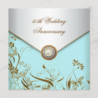 Invitation Perle de Fleur d'Or Sarcelle 50e Anniversaire de M
