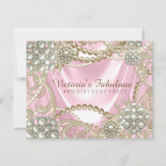 Invitation Perle d'ivoire rose fête d'anniversaire (Devant)