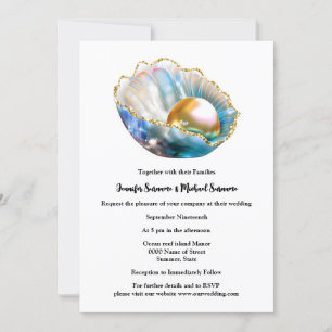 Invitation Perle en coquille d'huîtres plage chimmer iridesce