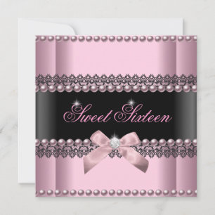 Invitation Perle en dentelle noire rose 16 Sweets sixteens