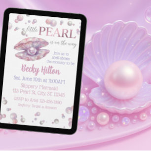 Invitation Perle en route, Baby Shower aquarelle rose