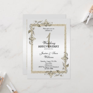 Invitation Perle Gemme & Paillettes & Platine 1er Mariage