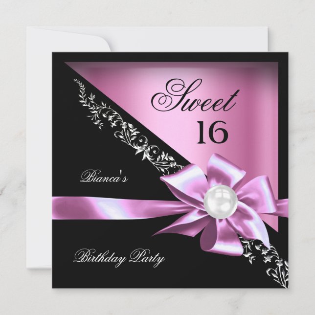 Invitation Perle noire rose 16 Sweets sixteens douce (Devant)