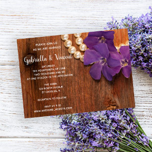 Invitation Perle, perles et Mariage campagnard en bois de gra