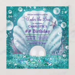 Invitation Perle Turquoise pourpre sous la mer fête d'anniver