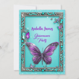 Invitation perle turquoise violet papillon moderne girly chic
