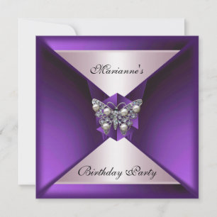 Invitation Perle Violette Élégante Bijou Anniversaire Argent