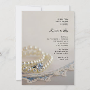Invitation Perles, Anneau et Fête des mariées en dentelle ble