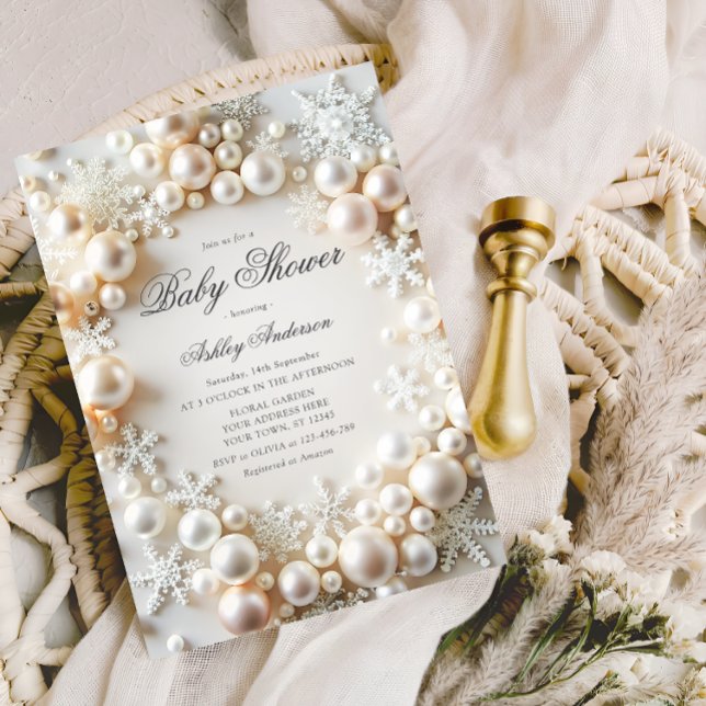 Invitation Perles avec flocons de neige Baby shower neutre (Créateur téléchargé)