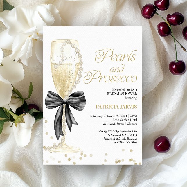 Invitation Perles Black Bow et Fête des mariées Prosecco (Créateur téléchargé)