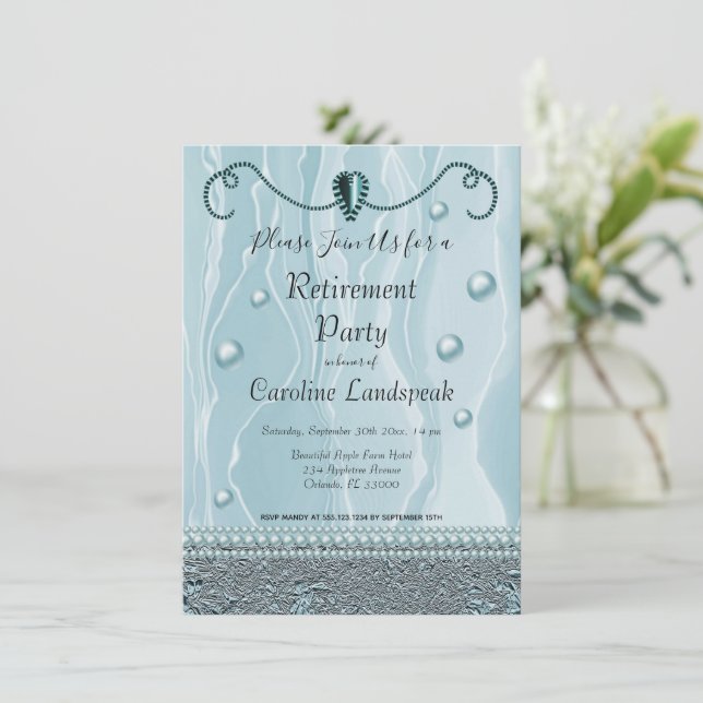 Invitation Perles & Blue Light Soie Retraite Party (Debout devant)