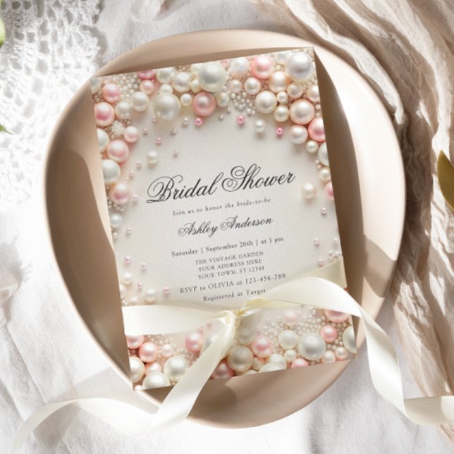 Invitation Perles Blush Pastel avec Fête des mariées de diama (Créateur téléchargé)