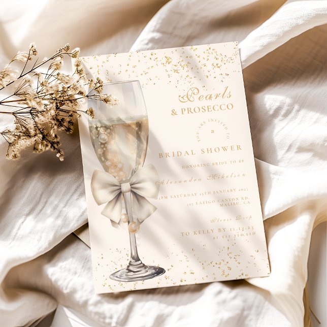 Invitation Perles Bow Et Fête des mariées Prosecco (Créateur téléchargé)