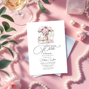 Invitation Perles chic et Fête des mariées florale rose Prose