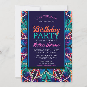 Invitation Perles de diamant Aqua Blue Boho Vibe Fête d'anniv