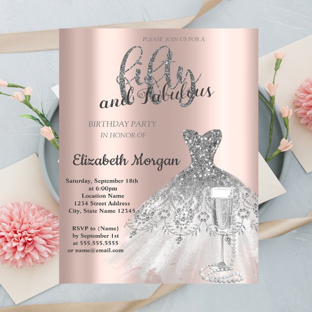 Invitation Perles de la robe d'argent de poursuites 50e anniv (Créateur téléchargé)