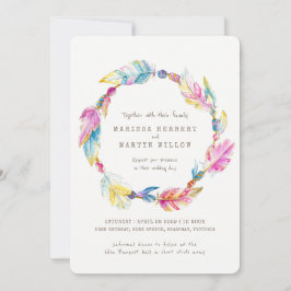 Invitation Perles de plumes Boho aquarelle mariage invite