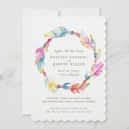 Invitation Perles de plumes Boho aquarelle rose mariage invit