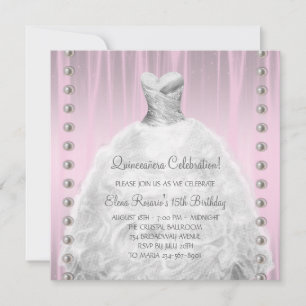Invitation Perles de robe de soirée rose Quinceanera