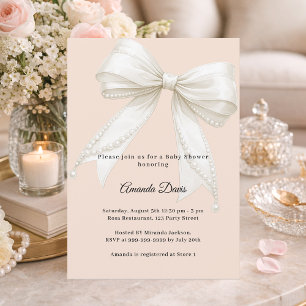 Invitation Perles d'ivoire pêche arc fille Baby Shower