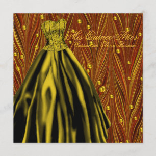 Invitation Perles dorées Robe dorée noire rouge Quinceanera