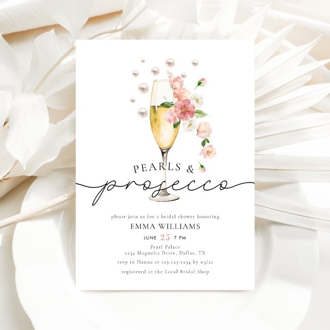 Invitation Perles élégantes et Fête des mariées rose Prosecco (Créateur téléchargé)