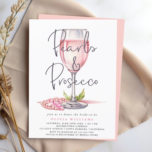 Invitation Perles et Fête des mariées d'aquarelle Prosecco ro (Créateur téléchargé)