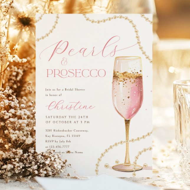 Invitation Perles et Fête des mariées d'or rose Prosecco (Créateur téléchargé)