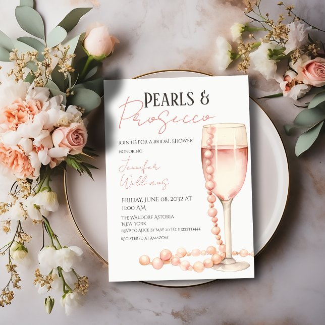 Invitation Perles et Fête des mariées rose pâle Prosecco (Créateur téléchargé)