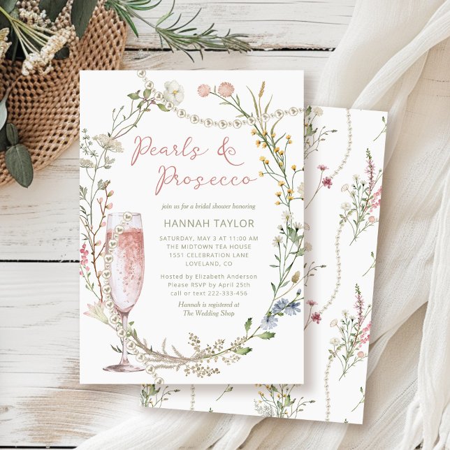Invitation Perles et Fêtes des mariées florales de Prosecco (Créateur téléchargé)