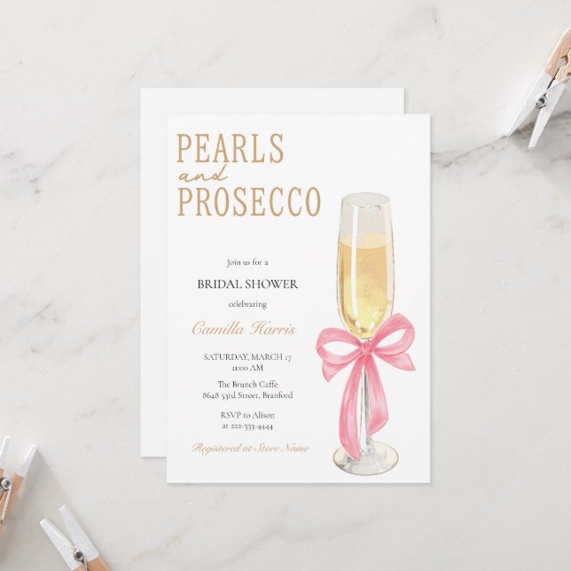 Invitation Perles et poursuites Fête des mariées minimale (Devant/Arrière en situation)