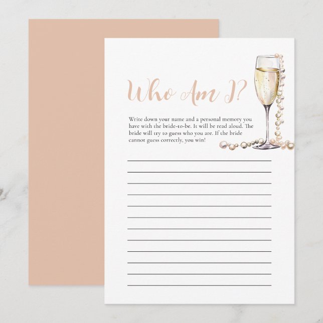 Invitation Perles et poursuites Qui suis-je jeu de Fête des m (Devant / Derrière)