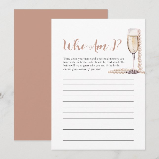 Invitation Perles et poursuites Qui suis-je jeu de Fête des m (Devant / Derrière)