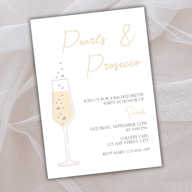Invitation Perles Et Procuco Élégant Bachelorette Party (Pearls And Prosecco Elegant Bachelorette Party Invitation)