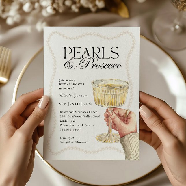 Invitation Perles et Prosecco Elegant Fête des mariées Brunch (Créateur téléchargé)