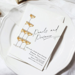 Invitation Perles et Prosecco Élégante moderne douche de mari