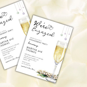 Invitation Perles Et Prosecco Fête D'engagement Élégante