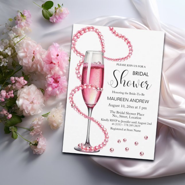 Invitation Perles et Prosecco Fête des mariées rose Dusty (Créateur téléchargé)