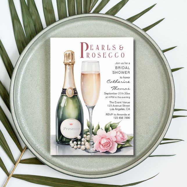 Invitation Perles Et Prosecco Floral Élégante Fête des mariée (Créateur téléchargé)