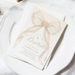 Invitation Perles Fille Arc d'Or Baptême Religieux