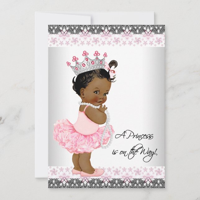 Invitation Perles Gris Rose Dentelle Ethnique Baby Girl Douch (Devant)