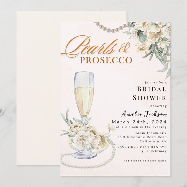 Invitation Perles modernes et la douche nuptiale florale de p (Devant / Derrière)