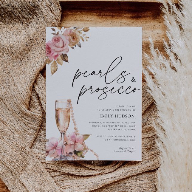 Invitation Perles Pétales et Prosecco Fête des mariées Floral (Créateur téléchargé)