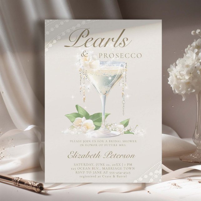 Invitation Perles Pourreaux Pétales Ivory Élégante Fête des m (pearls prosecco petals bridal shower invitation brunch template card champagne watercolor ivory)