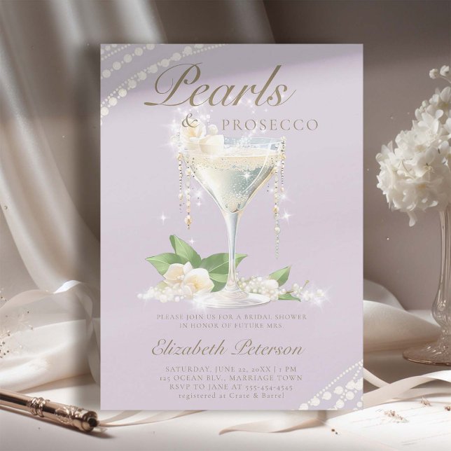 Invitation Perles Pourreaux Petals Lilac Elégante Fête des ma (pearls prosecco petals bridal shower invitation brunch template card champagne watercolor lilac)