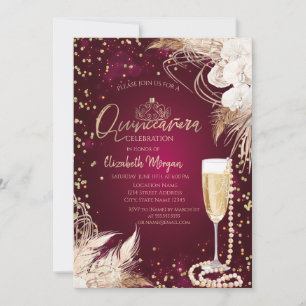 Invitation Perles Prosecco Diamonds Boho Fleurs Quinceañera