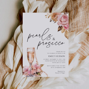 Invitation Perles & Prosecco Fête des mariées florale