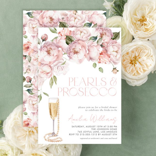 Invitation Perles & Prosecco Fête des mariées florale rose mo (Get ready for a gorgeous bridal shower with this easy to personalize invitation that sets the tone)