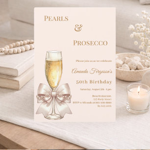 Invitation Perles Prosecco ivoire rose élégant anniversaire